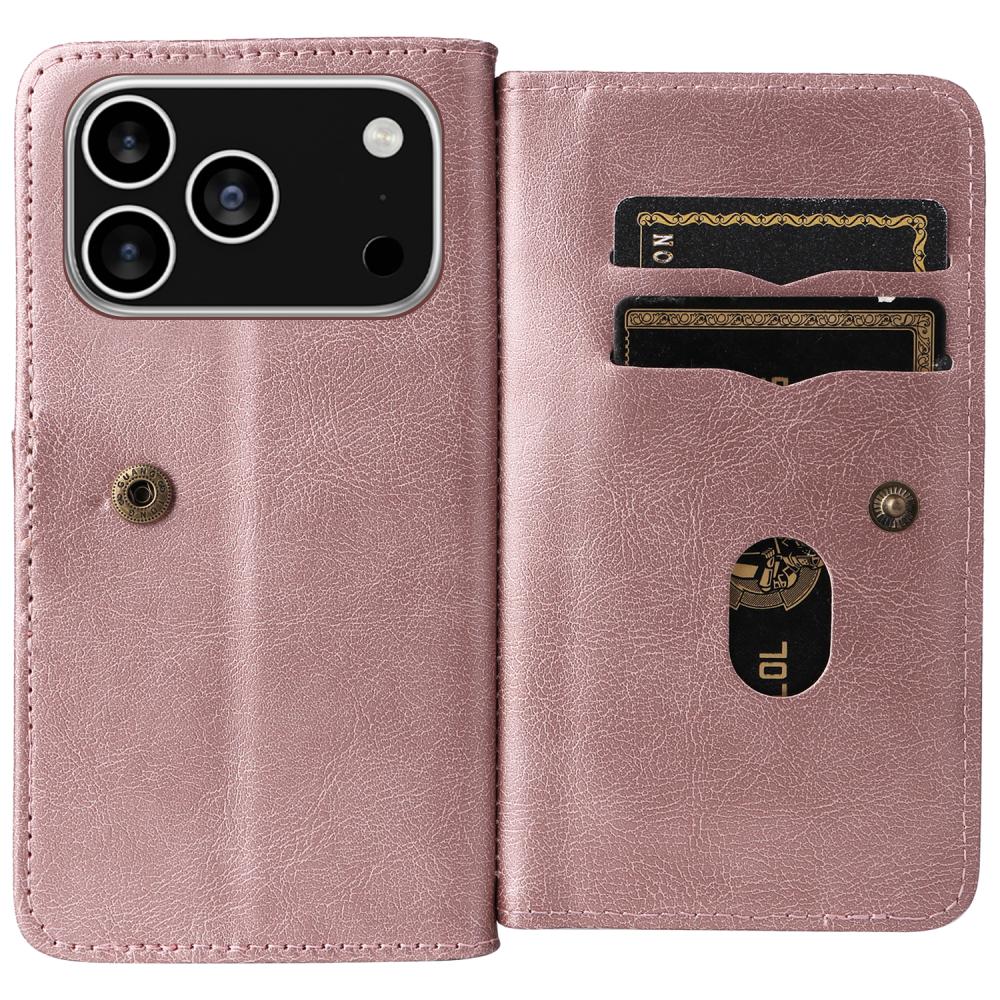  iPhone 17 Pro Fodral Multifunktionellt Läder Roséguld - Teknikhallen.se