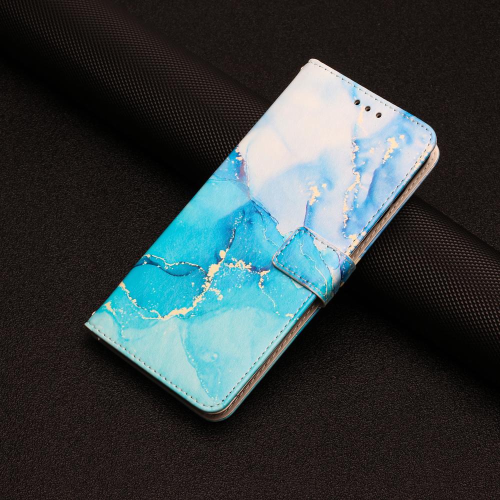  iPhone 17 Pro Fodral Läder Marmor Blå / Grön - Teknikhallen.se