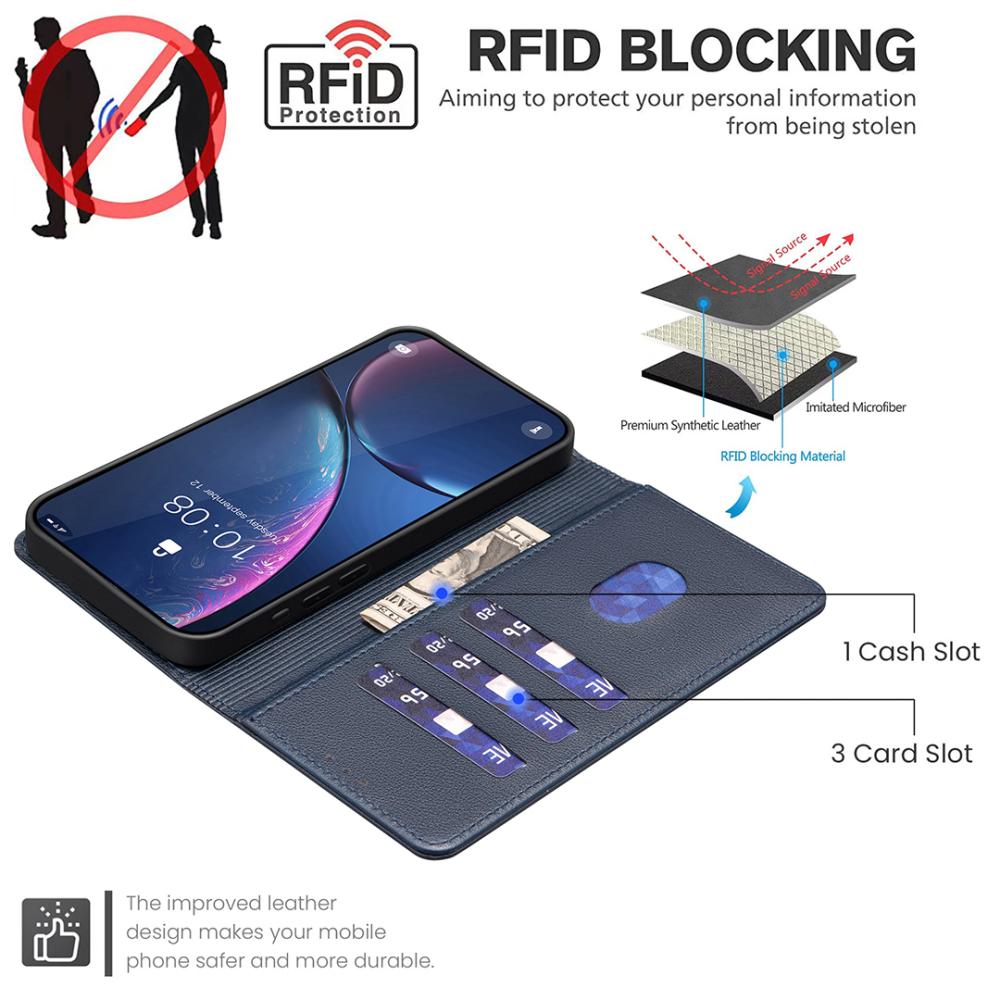 BINFEN BINFEN iPhone 17 Air Fodral RFID Läder Blå - Teknikhallen.se