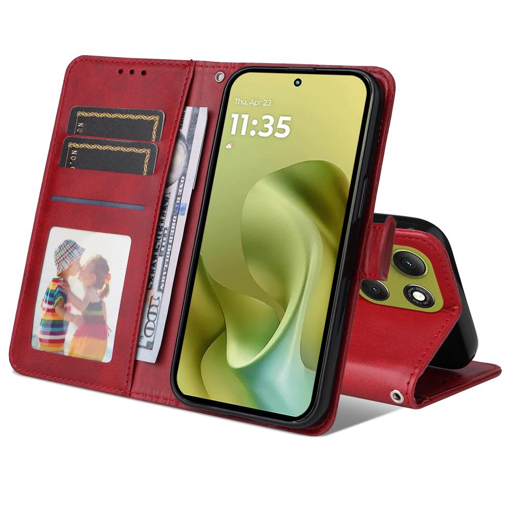  Motorola Moto G86 Power / G86 5G Fodral Läder Röd - Teknikhallen.se