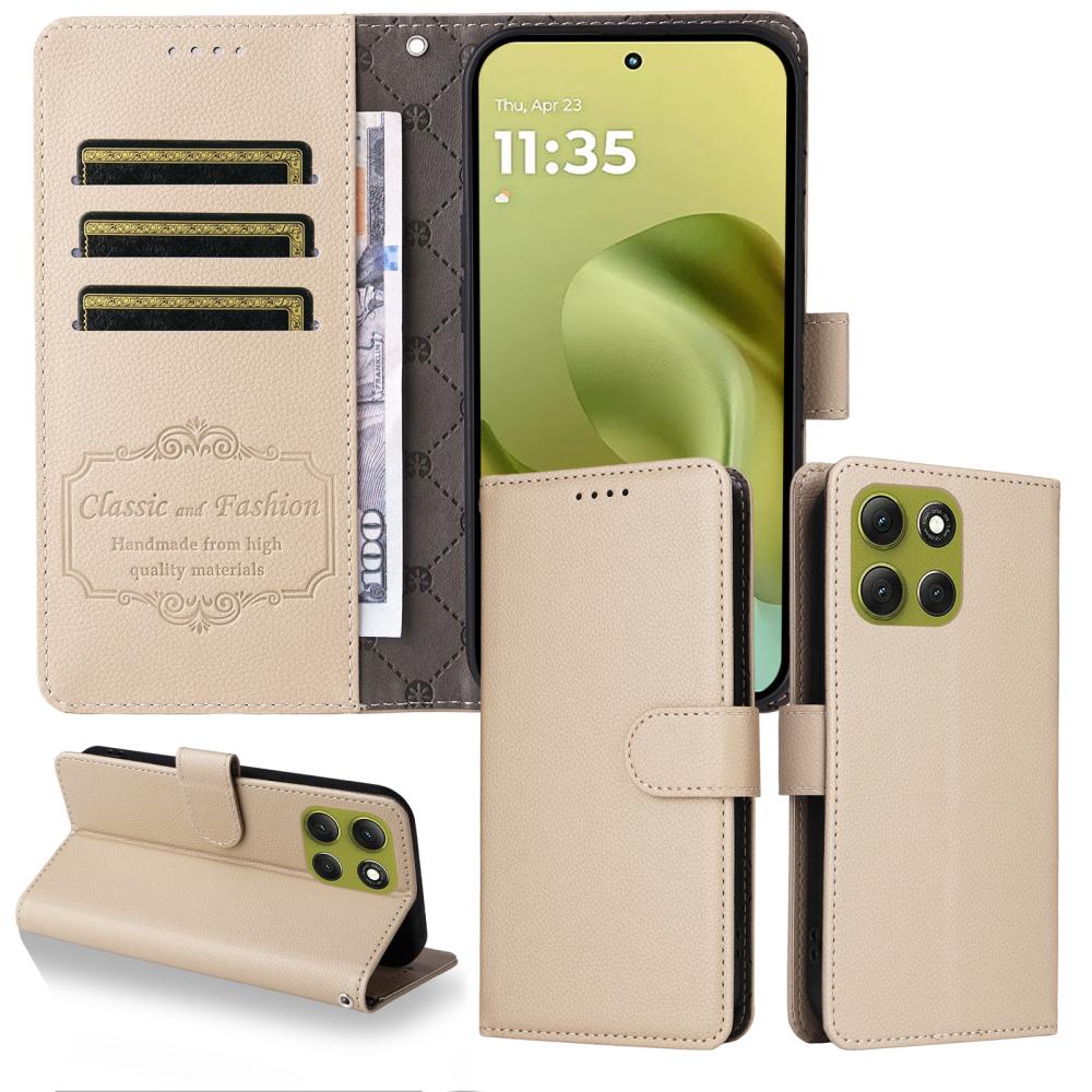  Motorola Moto G86 Power / G86 5G Fodral Läder Beige - Teknikhallen.se