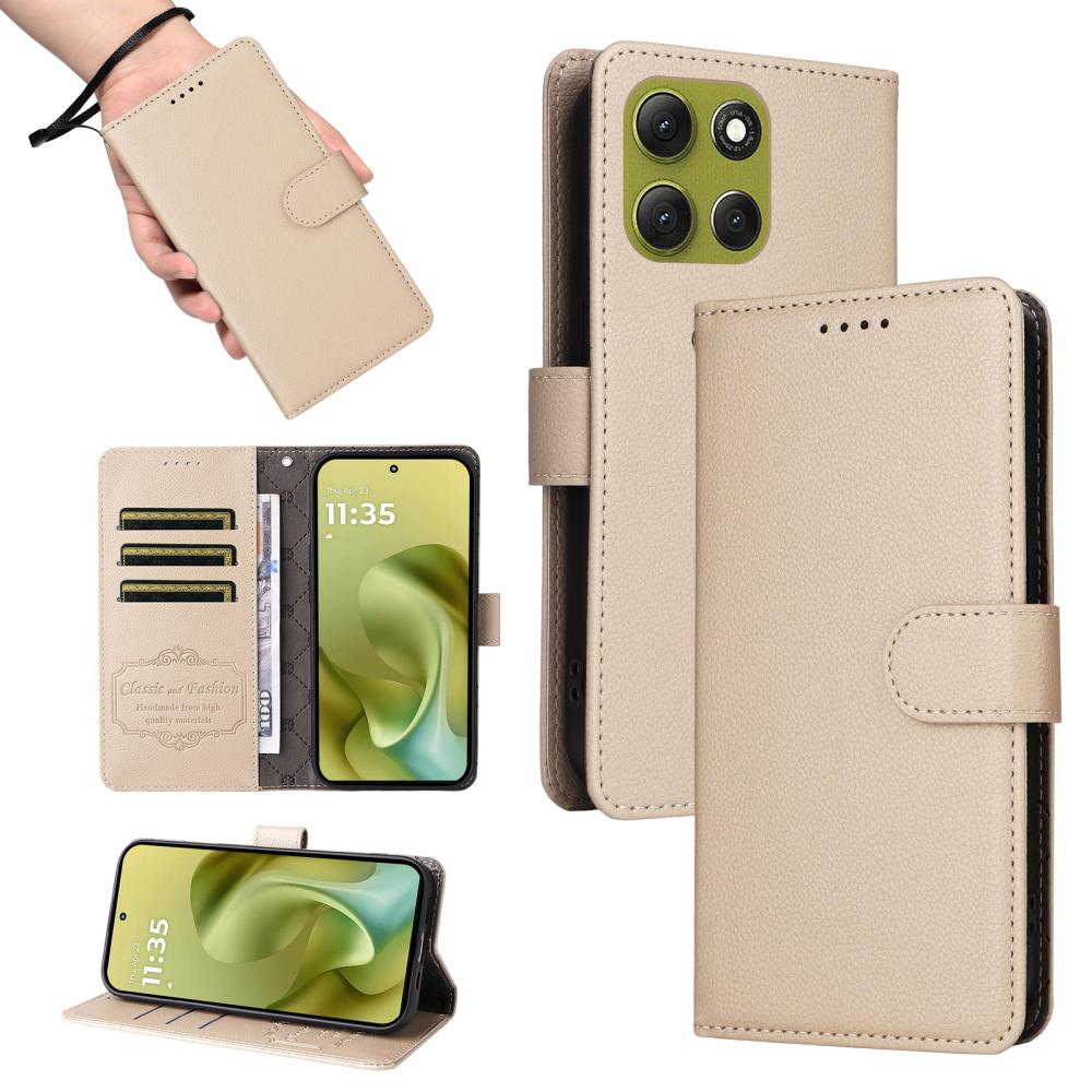  Motorola Moto G86 Power / G86 5G Fodral Läder Beige - Teknikhallen.se