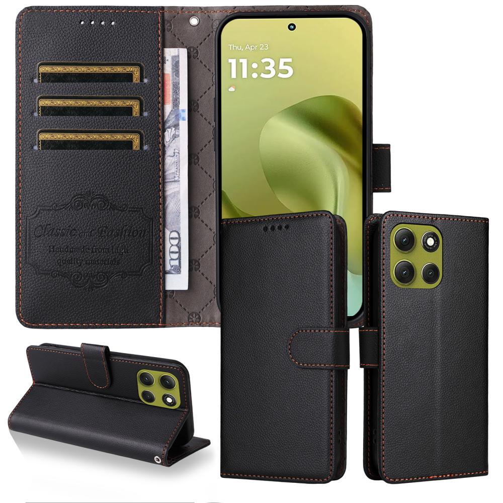  Motorola Moto G86 Power / G86 5G Fodral Läder Svart - Teknikhallen.se