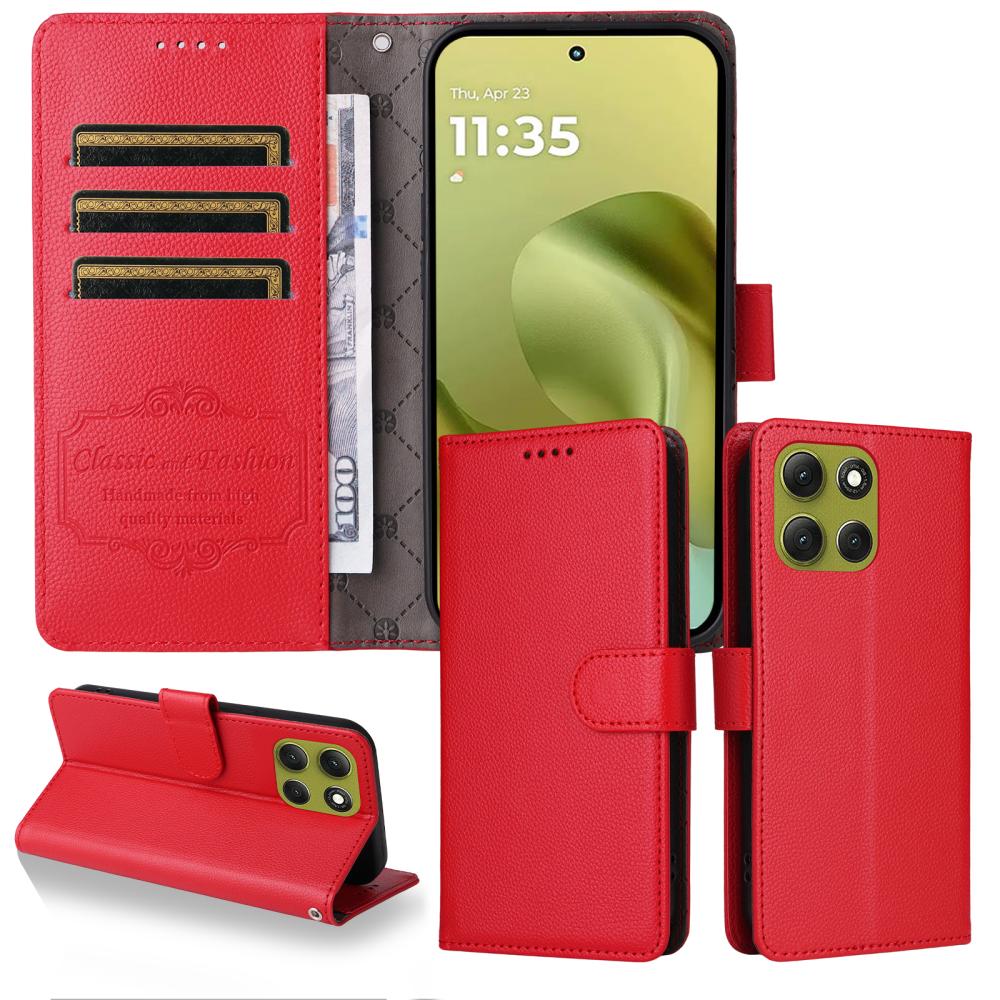  Motorola Moto G86 Power / G86 5G Fodral Läder Röd - Teknikhallen.se