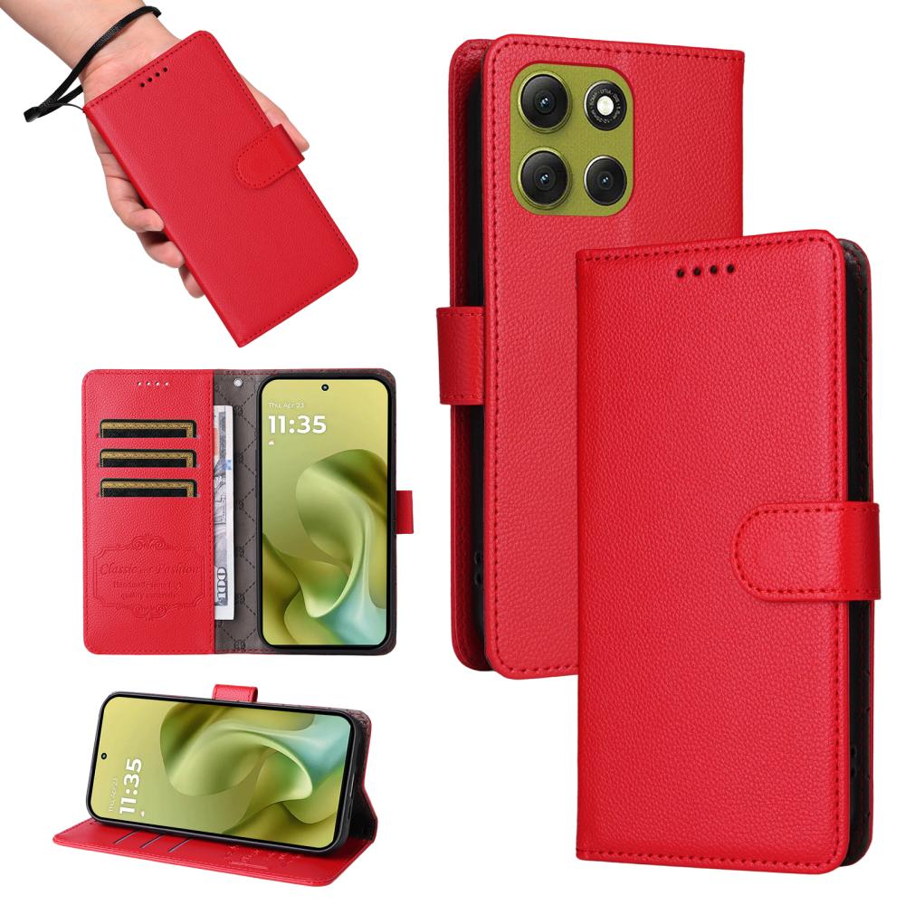  Motorola Moto G86 Power / G86 5G Fodral Läder Röd - Teknikhallen.se