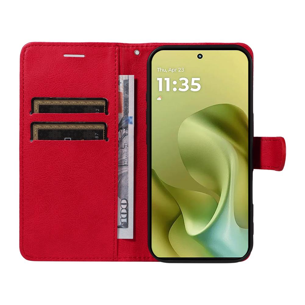  Motorola Moto G86 Power / G86 5G Fodral Läder Röd - Teknikhallen.se