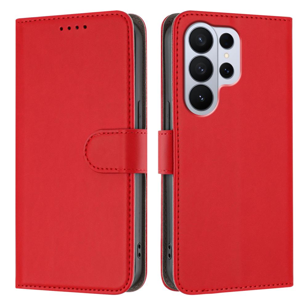  Samsung Galaxy S26 Ultra Fodral Solid Läder Röd - Teknikhallen.se