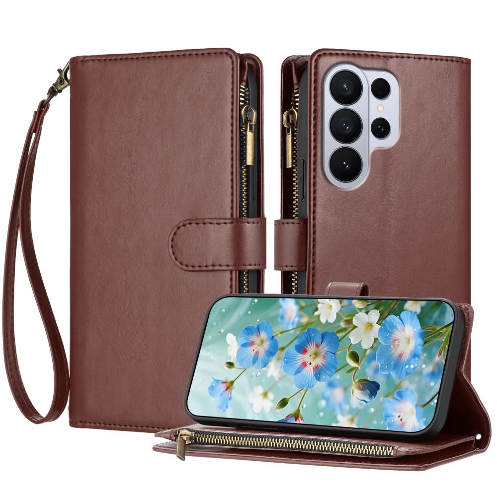  Samsung Galaxy S26 Ultra Fodral Multifunktionellt Läder Brun - Teknikhallen.se