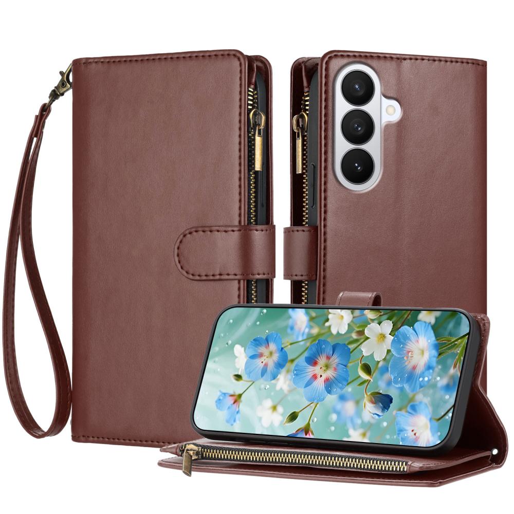  Samsung Galaxy S26 Fodral Multifunktionellt Läder Brun - Teknikhallen.se