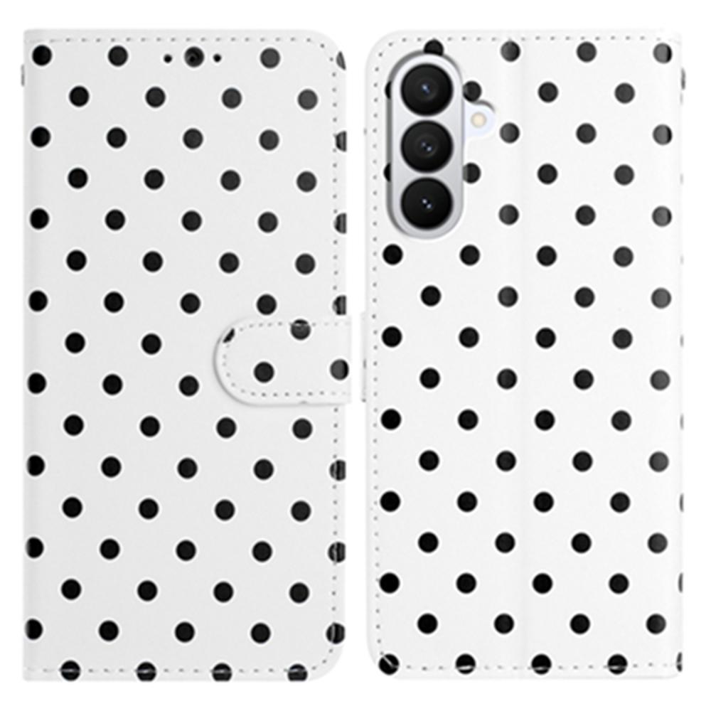  Samsung Galaxy S26 Plus Fodral Polka Dot Läder Vit/Svart - Teknikhallen.se