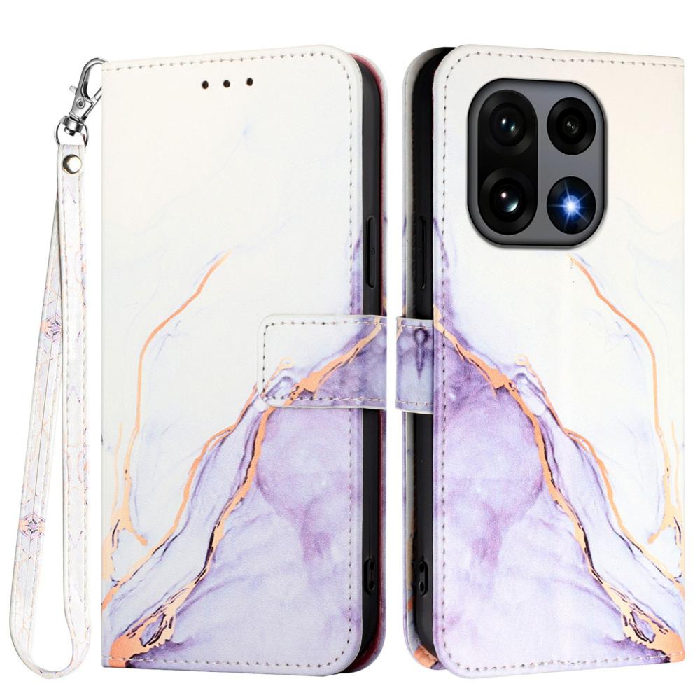  OnePlus 15 Fodral Läder Marmor Vit / Lila - Teknikhallen.se