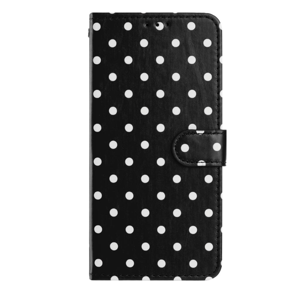  Motorola Edge 70 Fodral Polka Dot Läder Svart / Vit - Teknikhallen.se