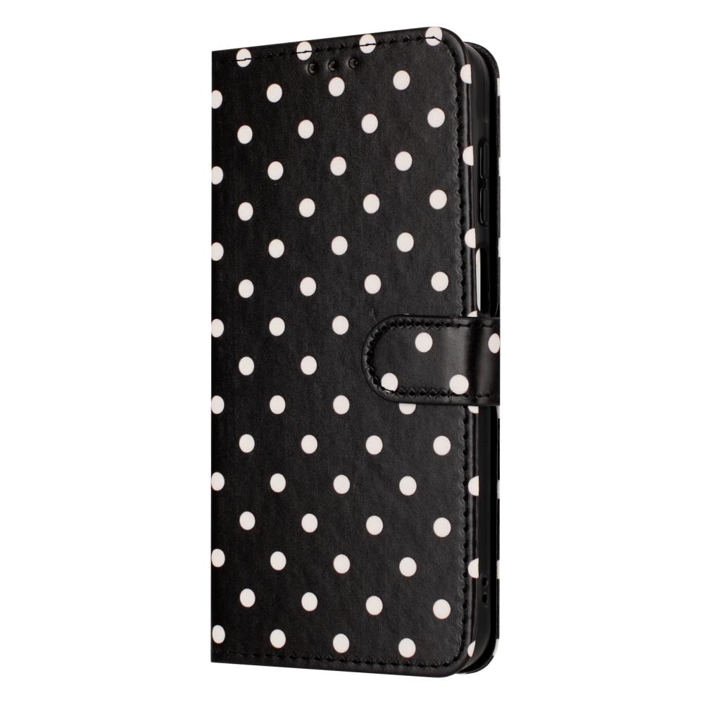  Motorola Edge 70 Fodral Polka Dot Läder Svart / Vit - Teknikhallen.se