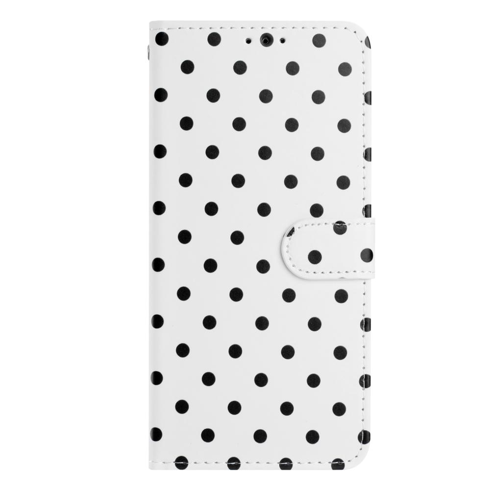  Motorola Edge 70 Fodral Polka Dot Läder Vit / Svart - Teknikhallen.se
