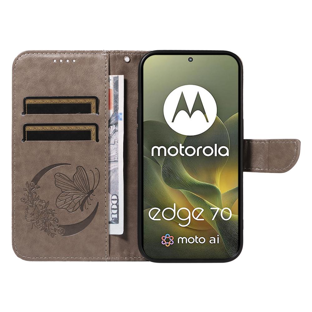  Motorola Edge 70 Fodral Med Fjäril Tryck Grå - Teknikhallen.se