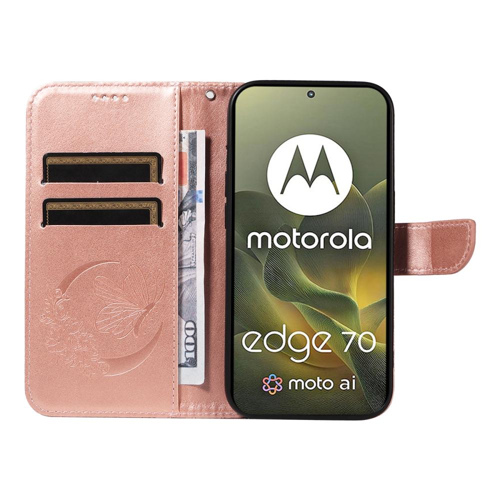  Motorola Edge 70 Fodral Med Fjäril Tryck Roséguld - Teknikhallen.se