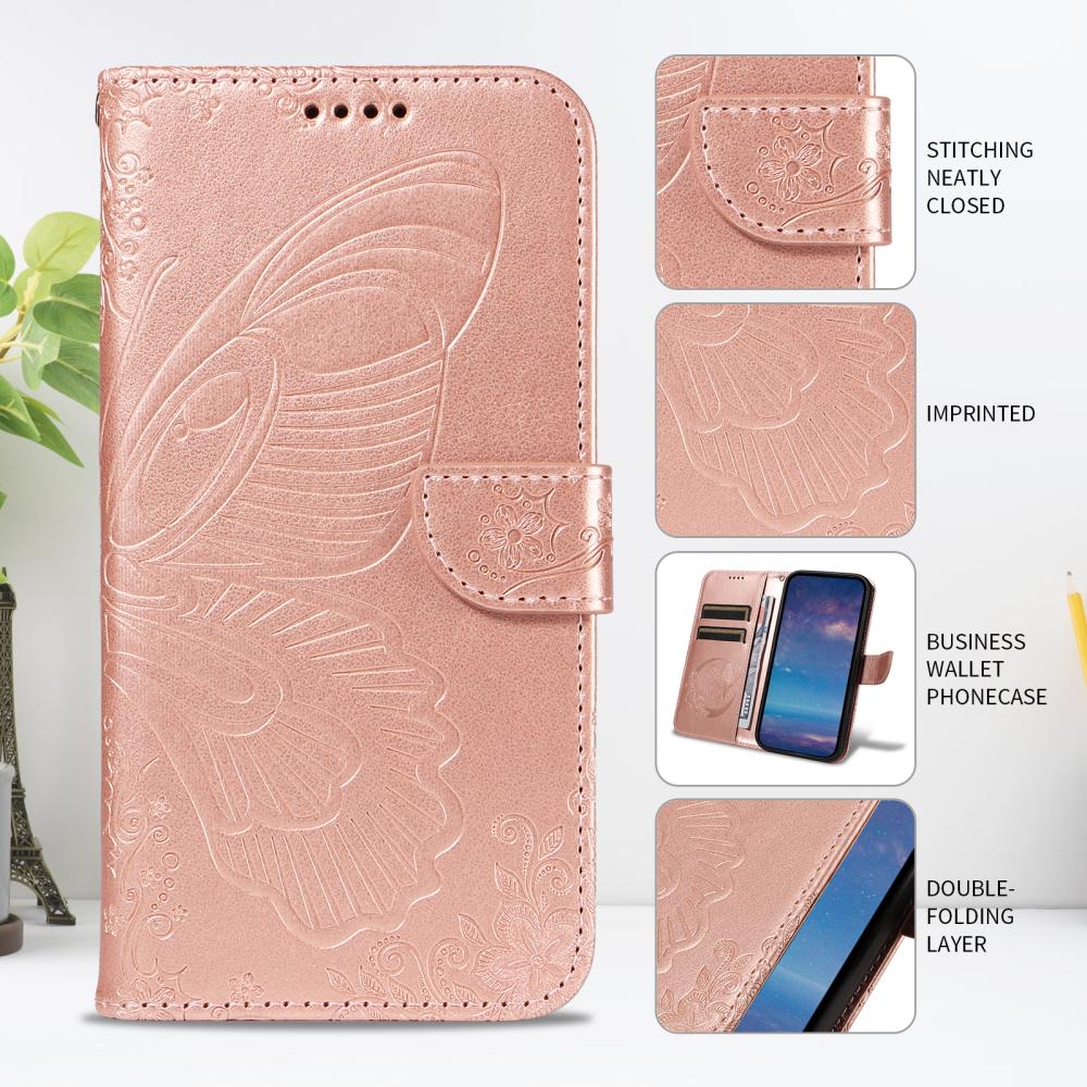  Motorola Edge 70 Fodral Med Fjäril Tryck Roséguld - Teknikhallen.se