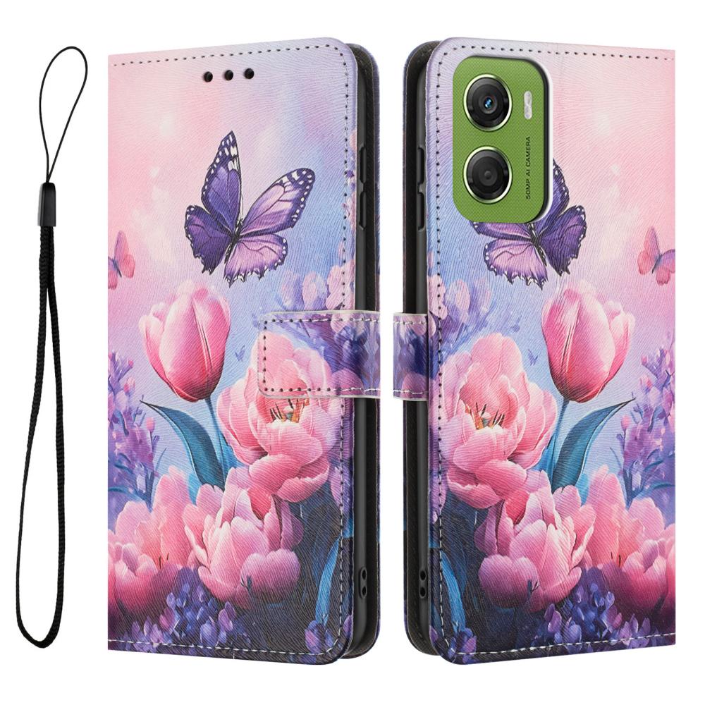  Motorola Moto G06 / G06 Power Fodral Med Tryck Rosa Blommor - Teknikhallen.se