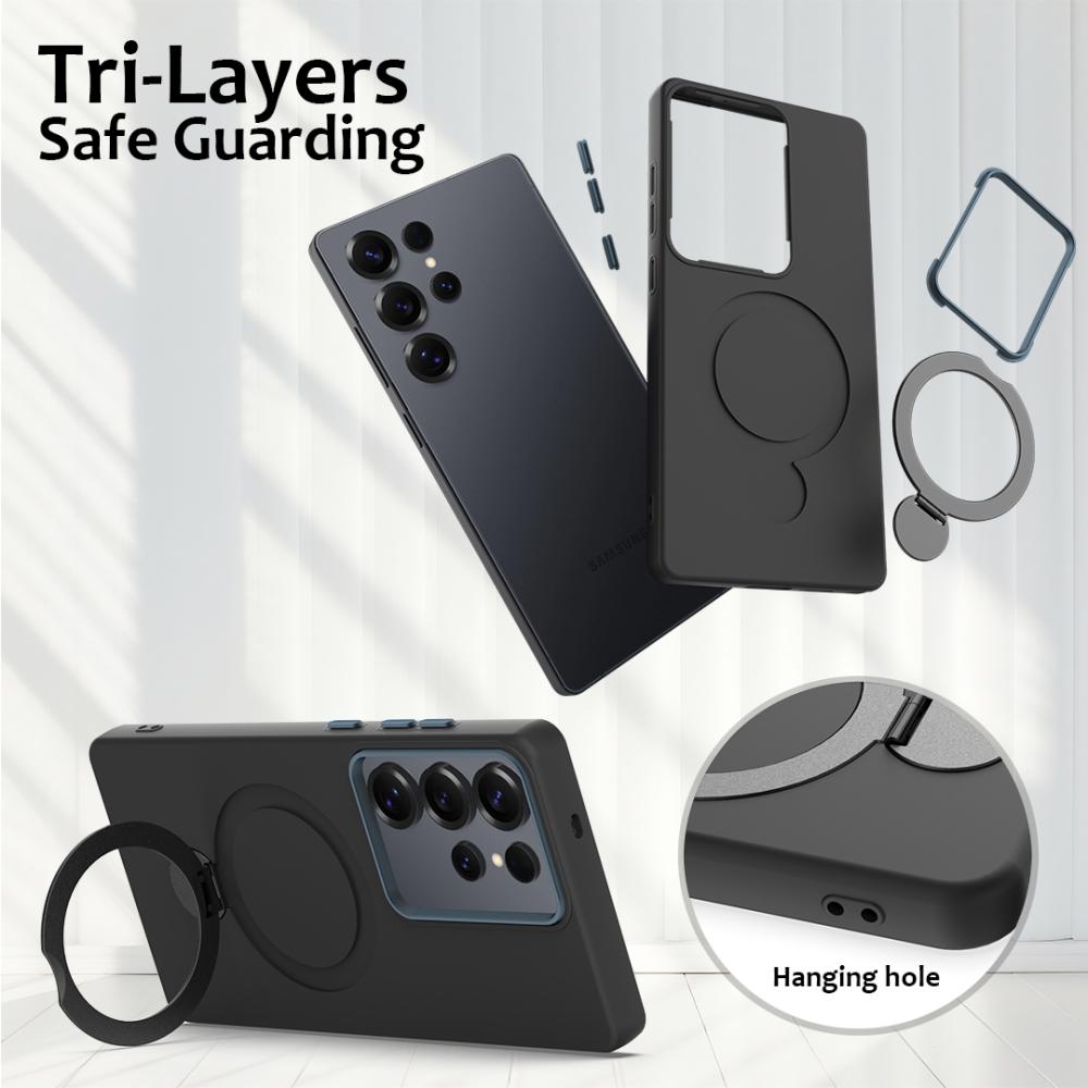  Samsung Galaxy S25 Ultra Skal MagSafe Kickstand Hybrid Svart - Teknikhallen.se