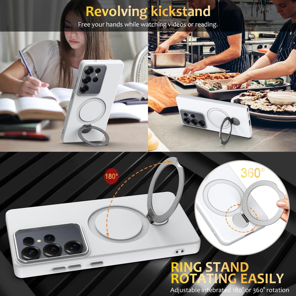  Samsung Galaxy S25 Ultra Skal MagSafe Kickstand Hybrid Vit - Teknikhallen.se