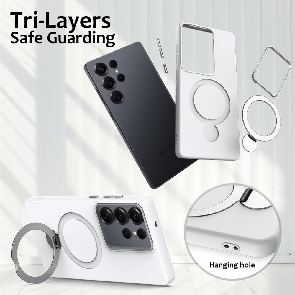  Samsung Galaxy S25 Ultra Skal MagSafe Kickstand Hybrid Vit - Teknikhallen.se