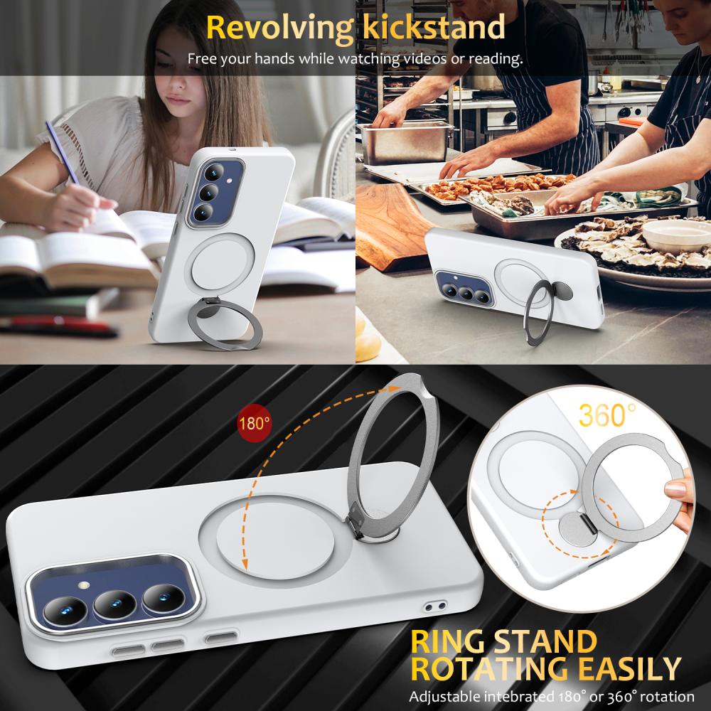  Samsung Galaxy S25 FE Skal MagSafe Kickstand Hybrid Vit - Teknikhallen.se