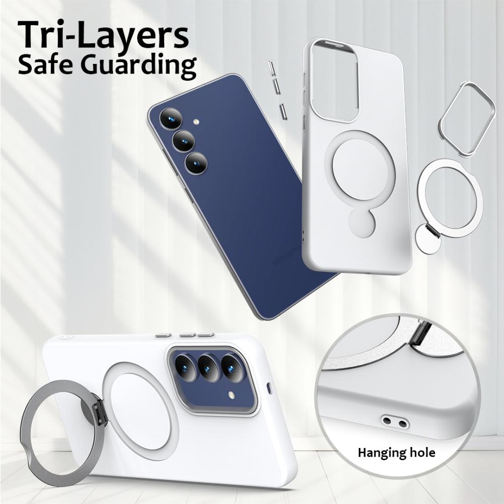  Samsung Galaxy S25 FE Skal MagSafe Kickstand Hybrid Vit - Teknikhallen.se