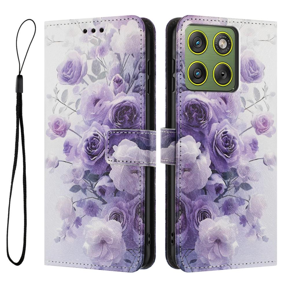  Motorola Edge 70 Fodral Med Tryck Lila Rosor - Teknikhallen.se
