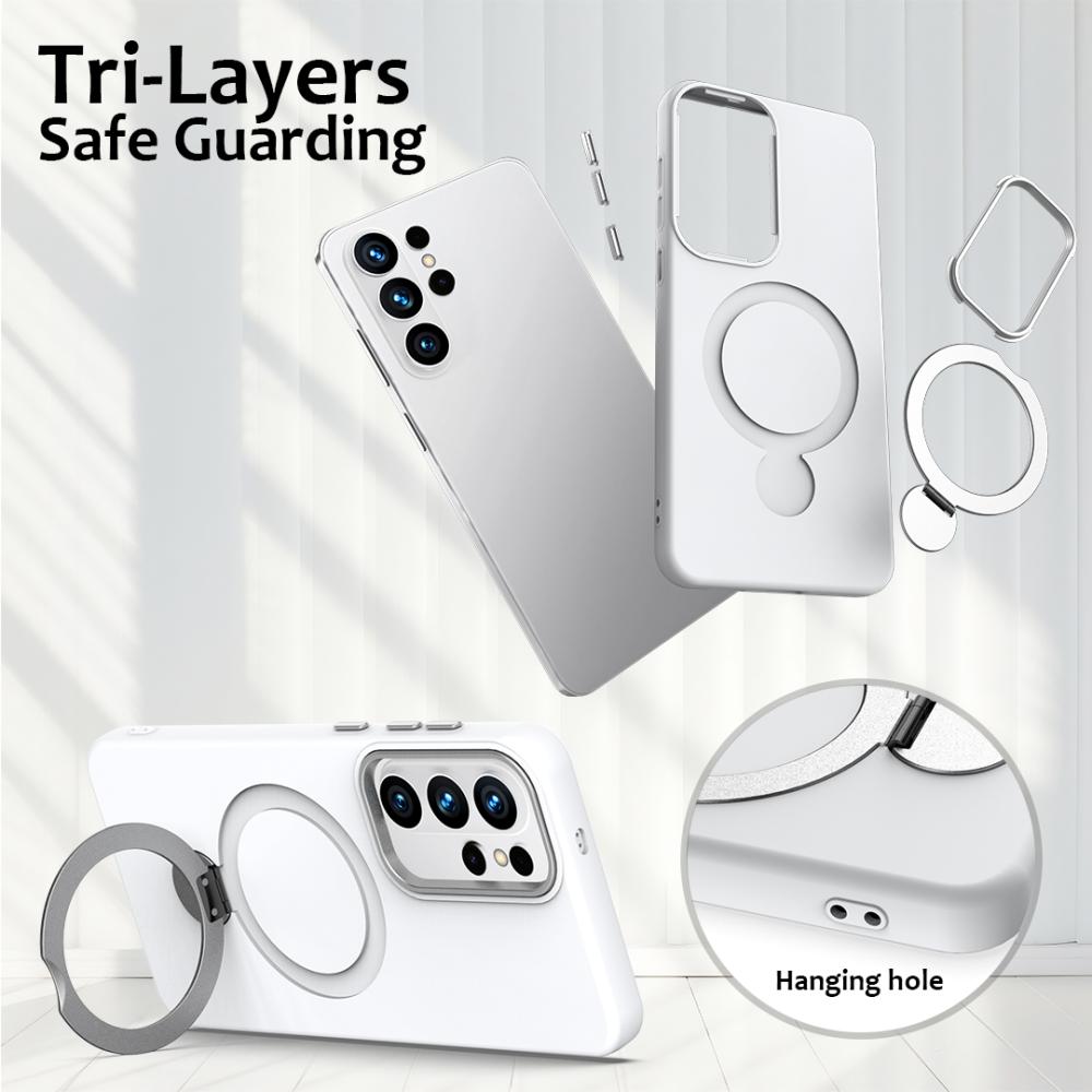  Samsung Galaxy S26 Ultra Skal MagSafe Kickstand Hybrid Vit - Teknikhallen.se