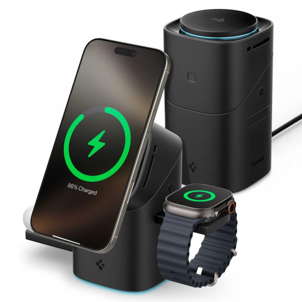 Spigen Spigen 3in1 Qi2 Magnetisk MagSafe Trådlös Laddare Svart - Teknikhallen.se