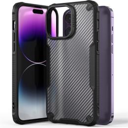  iPhone 16 Pro Skal Kolfiber Textur Transparent / Svart - Teknikhallen.se