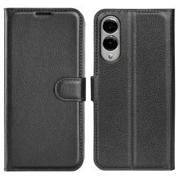 Samsung Galaxy S25 Edge Fodral Litchi Läder Svart - Teknikhallen.se