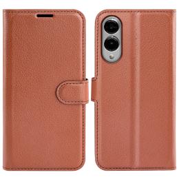  Samsung Galaxy S25 Edge Fodral Litchi Läder Brun - Teknikhallen.se