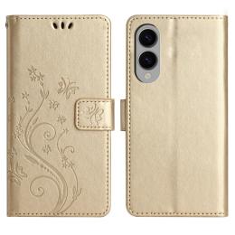  Samsung Galaxy S25 Edge Fodral Med Blommigt Tryck Guld - Teknikhallen.se