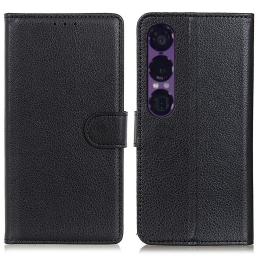  Sony Xperia 1 VII Fodral Litchi Läder Svart - Teknikhallen.se