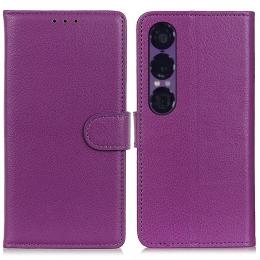  Sony Xperia 1 VII Fodral Litchi Läder Lila - Teknikhallen.se