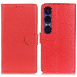  Sony Xperia 1 VII Fodral Litchi Läder Röd - Teknikhallen.se