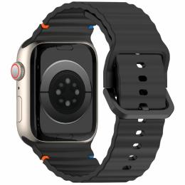  Apple Watch 42/44/45/46/49 mm Armband Silikon Wave Svart - Teknikhallen.se