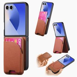  Galaxy Z Flip 7 Skal Inkl. Avtagbart Kortfack Läder Brun - Teknikhallen.se