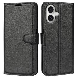  iPhone 17 Fodral Litchi Läder Svart - Teknikhallen.se