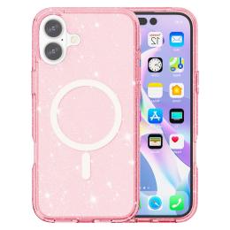  iPhone 17 Skal MagSafe Hybrid Glitter Rosa - Teknikhallen.se