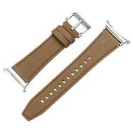  Galaxy Watch 8 46/44/40 mm Armband Äkta Läder Ljus Brun - Teknikhallen.se