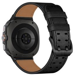  Samsung Galaxy Watch 8 46/44/40 mm Armband Äkta Läder Svart - Teknikhallen.se