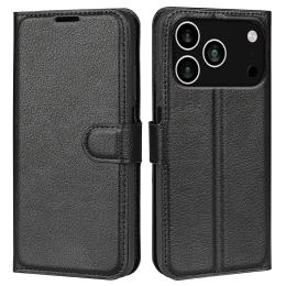  iPhone 17 Pro Fodral Litchi Läder Svart - Teknikhallen.se