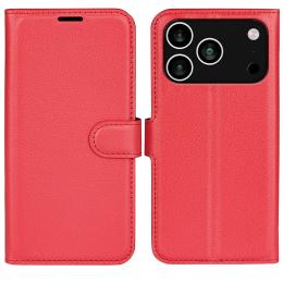  iPhone 17 Pro Fodral Litchi Läder Röd - Teknikhallen.se