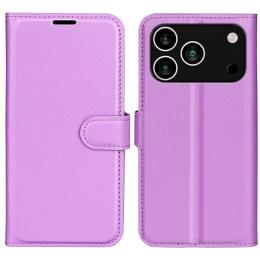  iPhone 17 Pro Fodral Litchi Läder Lila - Teknikhallen.se