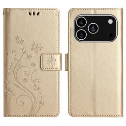  iPhone 17 Pro Fodral Med Blommigt Tryck Guld - Teknikhallen.se