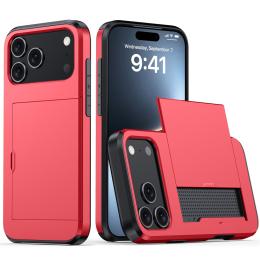  iPhone 17 Pro Skal Hybrid Med Kortfack Röd - Teknikhallen.se