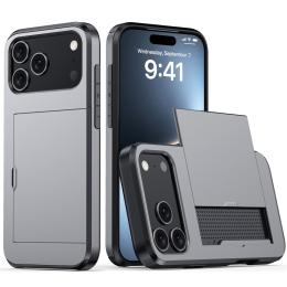  iPhone 17 Pro Skal Hybrid Med Kortfack Grå - Teknikhallen.se