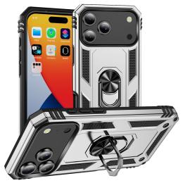  iPhone 17 Pro Skal Shockproof Hybrid Ring Silver - Teknikhallen.se